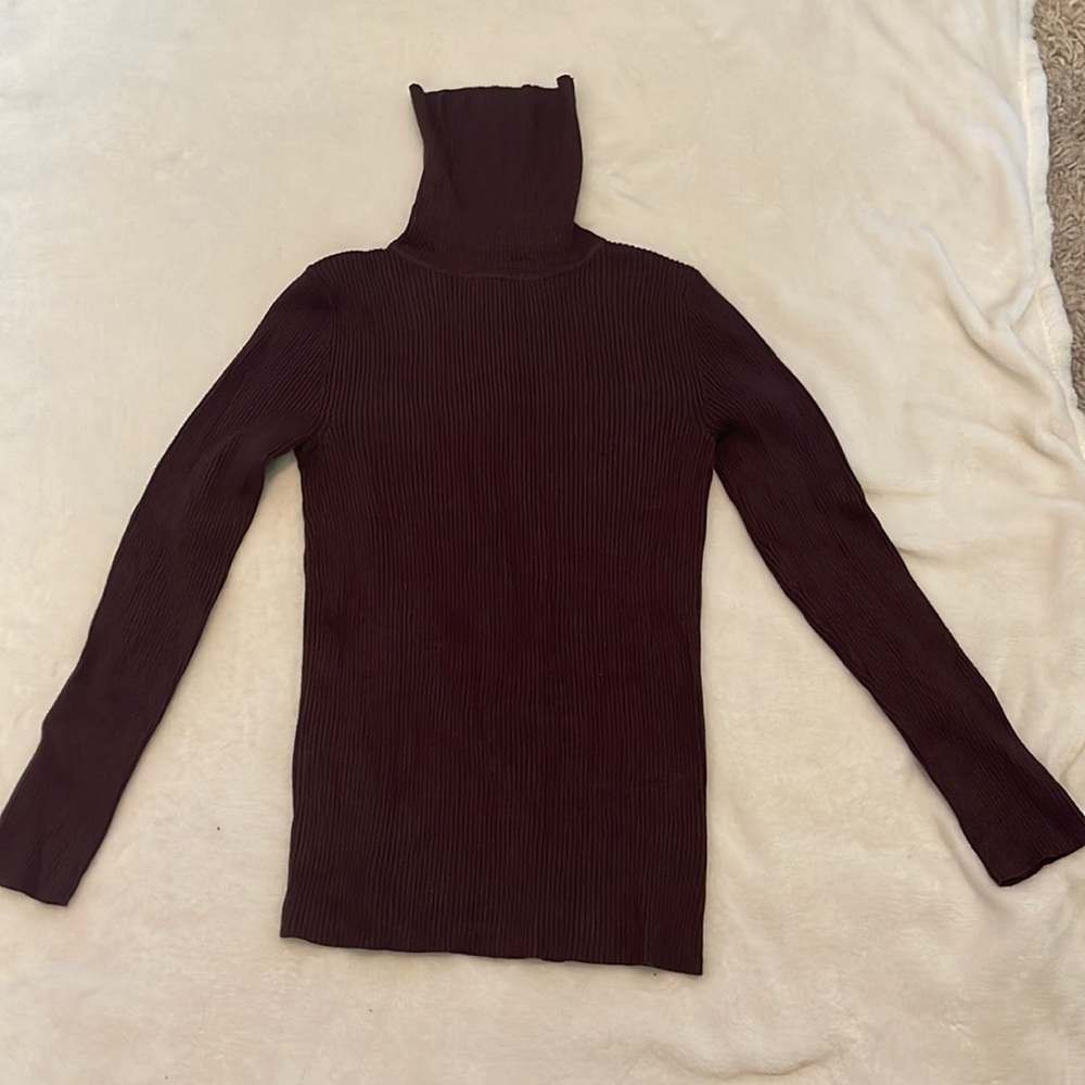Tight dark brown ribbed turtleneck